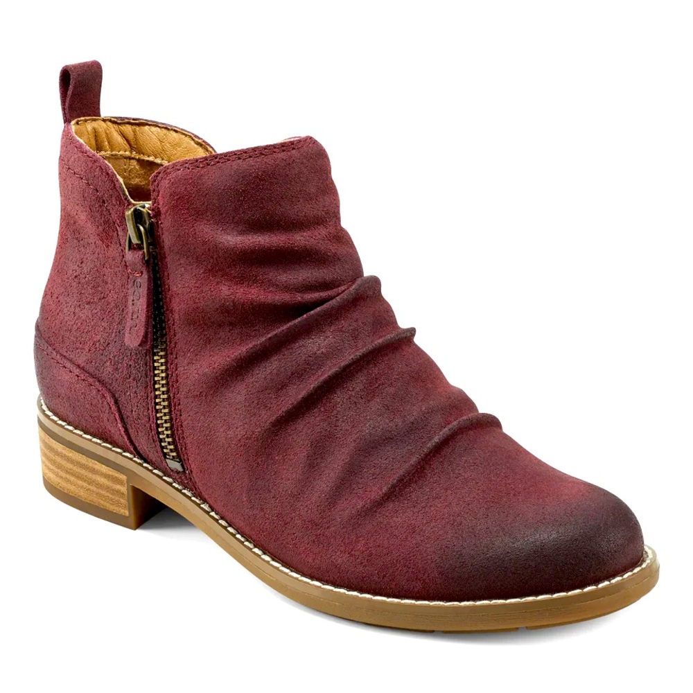 Women's Earth Nadya Round Toe Ruched Casual Booties in burgundy